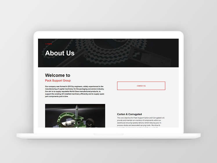Pack Support Group website design on a laptop